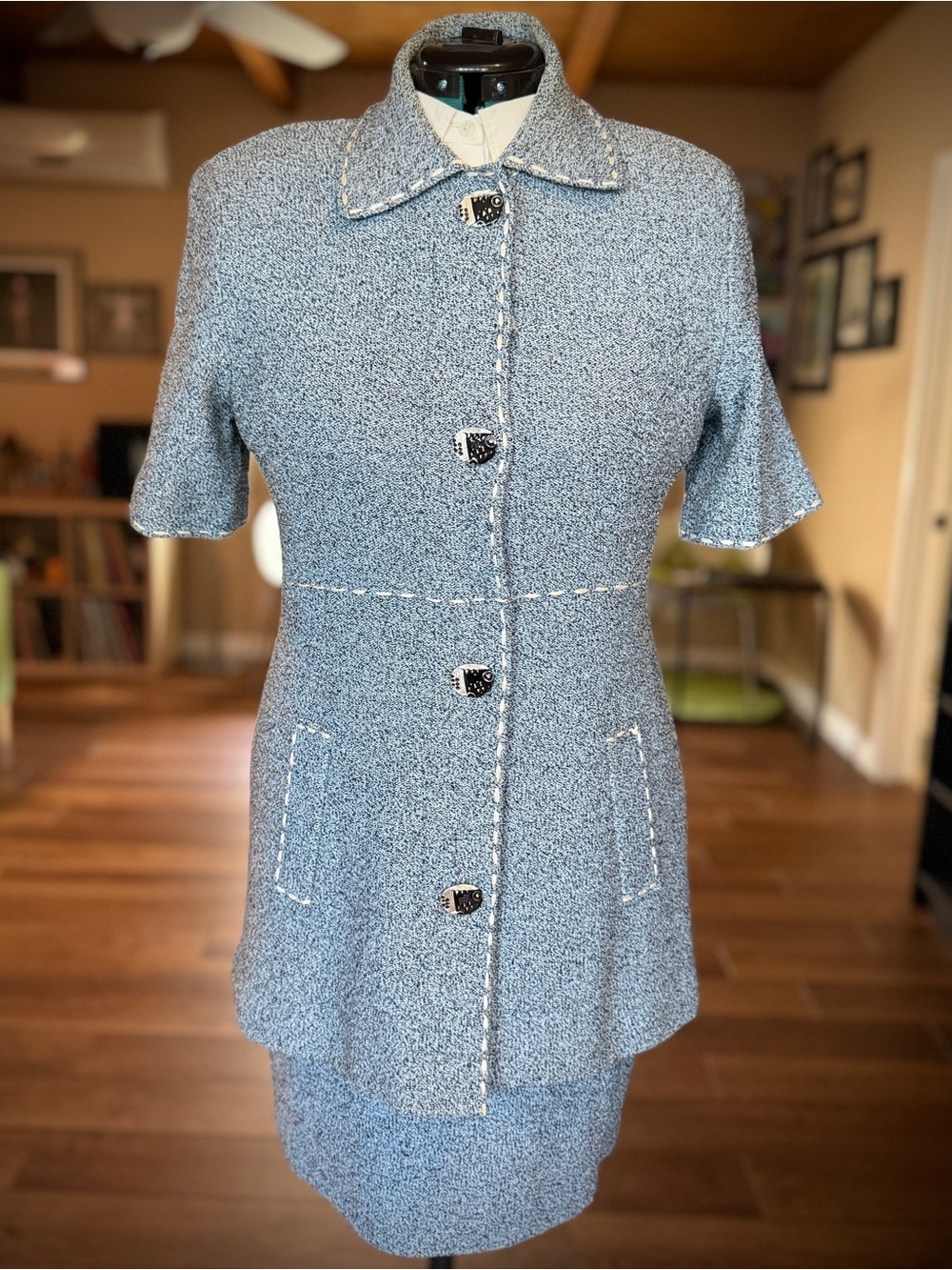 Vintage Steve Fabrikant Blue Short-Sleeve Jacket and skirt Size 6